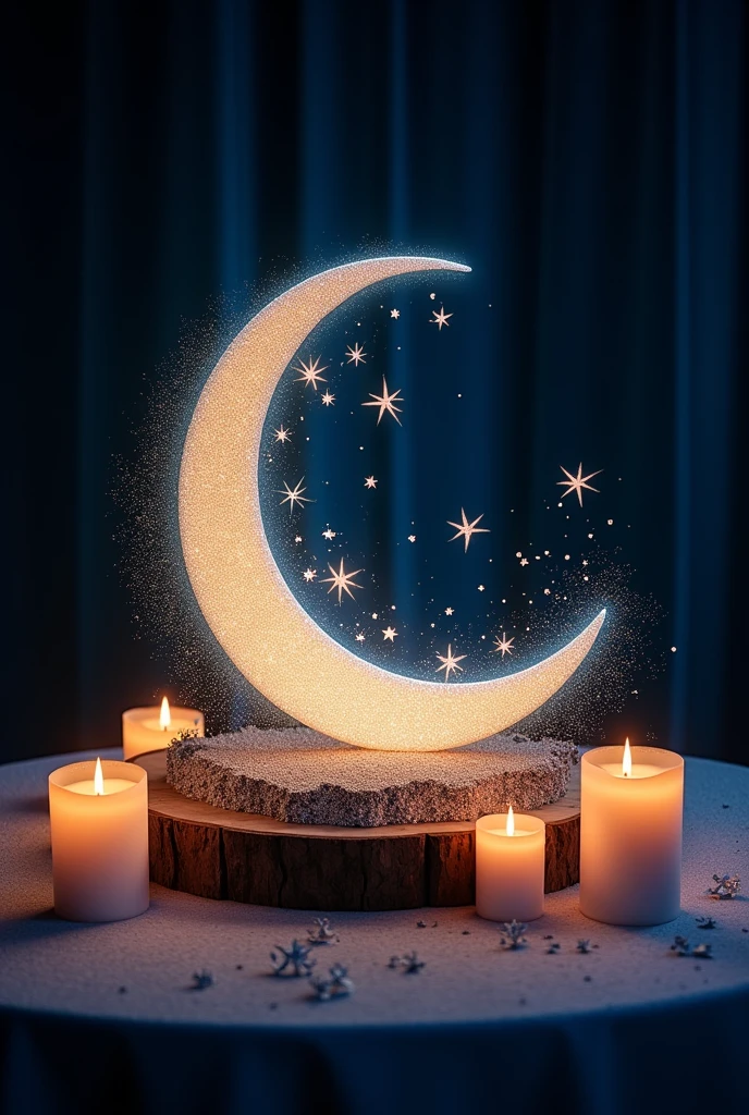 Full moon and stars themed centerpiece for 15 years and add candles to place in the center of the table