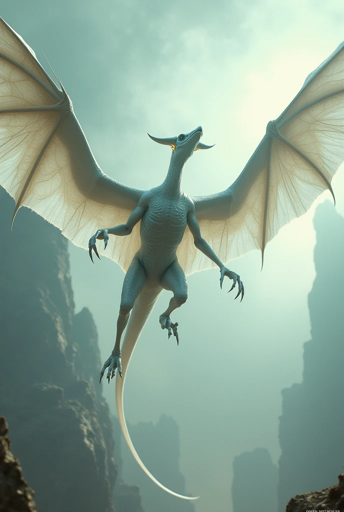 Create a white alien that looks like a pterosaur