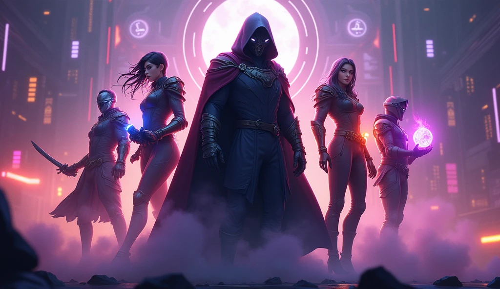 A vibrant and eye-catching thumbnail for a "Valorant" YouTube live stream, featuring popular agents from the game. At the center of the thumbnail is Omen, the mysterious and shadowy agent, with his iconic mask and dark cloak. He is surrounded by a dramatic mist, emphasizing his stealthy nature. Flanking Omen on either side are other popular Valorant agents, such as Jett with her sharp blades and wind-swept hair, Phoenix with his fiery abilities glowing in his hand, and Sage with a glowing healing orb. The background showcases a mix of futuristic cityscapes and neon-lit arenas, adding a sense of action and intensity. The "Valorant" logo is prominently displayed at the top of the thumbnail in bold, eye-catching text. The overall composition is dynamic and colorful, capturing the high-energy and tactical gameplay of Valorant, enticing viewers to join the live stream.