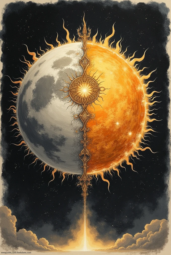 Study sketches of the sun and moon of ancient appearance