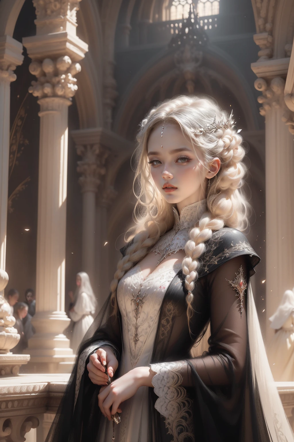 (Masterpiece - Ultra-detailed, very high resolution) Prepare to be enchanted by a true masterpiece that combines ultra-detailed art with high-resolution rendering. This work depicts a mesmerizing woman with very long blond hair (1.3) and captivating light blue eyes (1.2), emanating an aura of elegance and mystery in Victorian settings. The intricate details and realistic textures invite you to explore every aspect of this enchanting composition. Woman wearing beautiful classic Victorian costume from the year 1878. Red lips. Happy face. Smiling. (white dress:1.2).  writing, reading, portrait, upper body, dynamic poses. Get ready to dive into a world where beauty and craftsmanship merge perfectly.