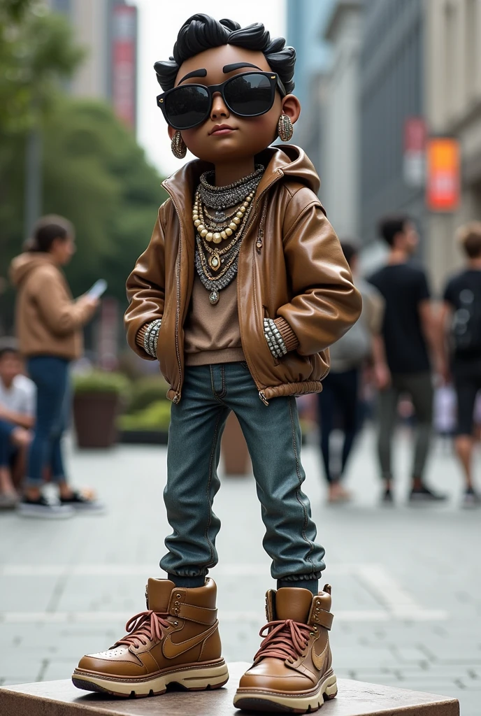 Statue wearing sneakers and bling bling