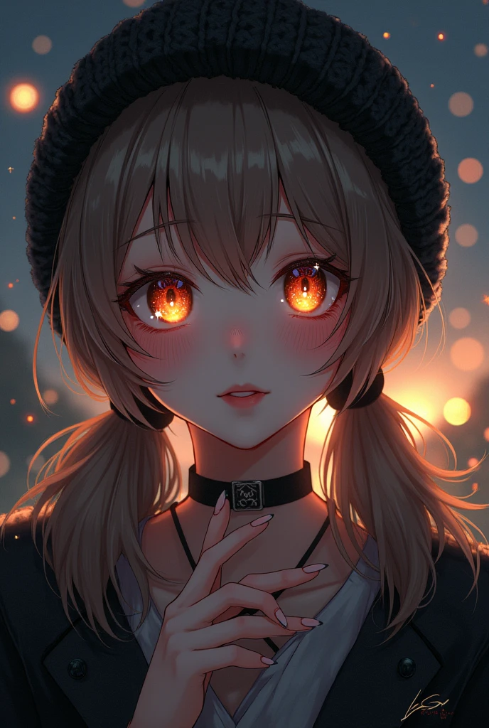 starry eyes, looks even more beautiful than immortal, Ahoge, body hair, star-shaped pupils, amber eyes, Color Contact Lenses, blush, high détail, アニメ, Romanticism, moderno, gothic art, estilo アニメ, film lighting, ray tracing, rye movement, close up, Sony FE GM, ultra HD, high détail, Maximum quality, 8k, breasts big, light brown body hair, ha, twintails, Clean Fingers, Well-Formed Fingers, Long jacket, cinta, Mystery, knitted ha, neve, anger, impatience