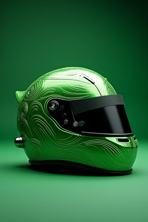 A Formula 1 helmet with the appearance of an Argentine 8k mate.. hyperrealistic, detailed, green background image material shine
