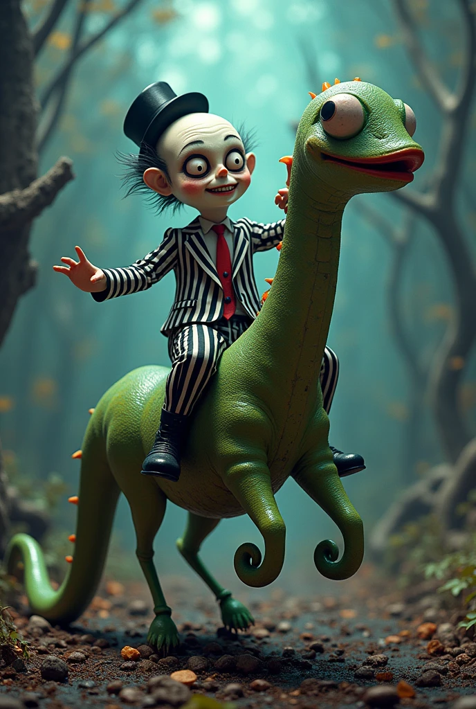 remind:
Beetlejuice scene with Beetlejuice riding a worm-shaped elastic rubber that has a unique head, namely a phallaceae head., have eyes,nose and lips, in the style of the original 1988 Beetlejuice movie poster, 8k, HD, 3D, alcohol ink, cinematic