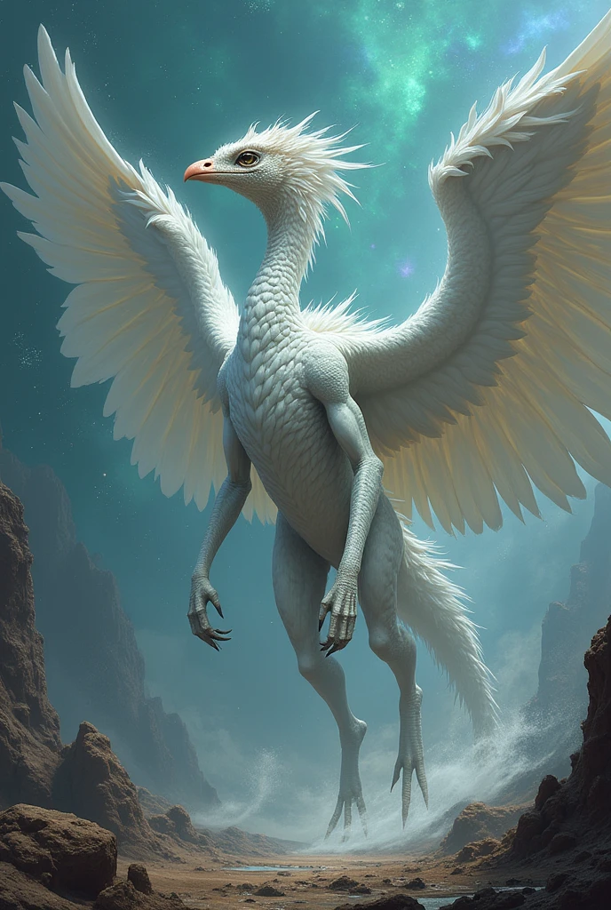 Create a white alien that looks like a pterodactyl
