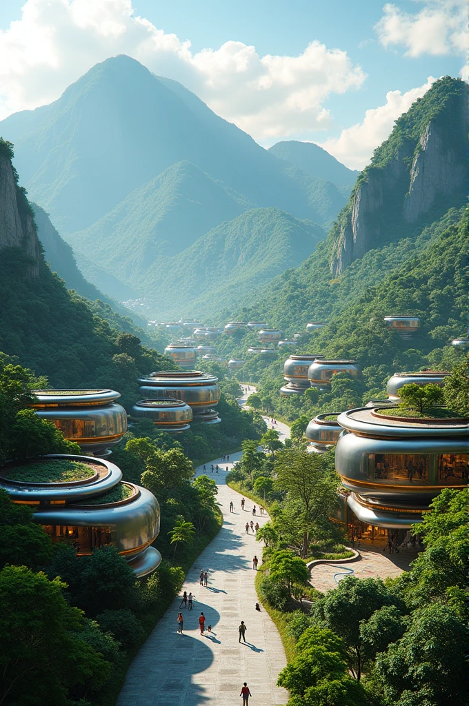 Futuristic barangay with mountains and hills