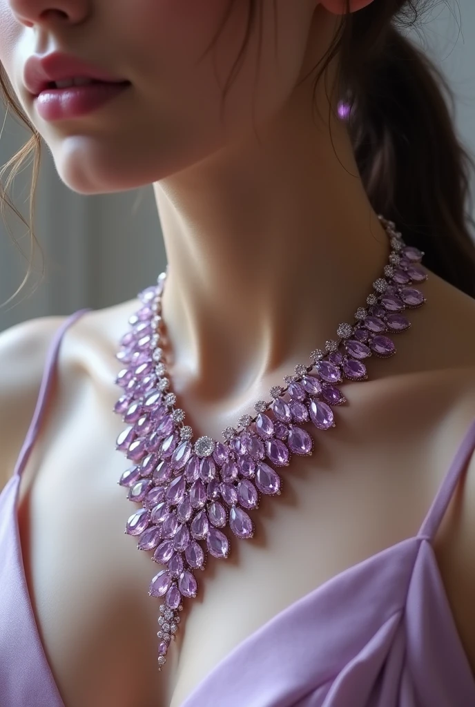 Double necklace with lilac diacrete jewels