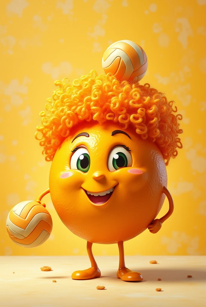 A fruit that is half an orange that has curly hair that has Caesar juice as a title in the image for an icon with a volleyball