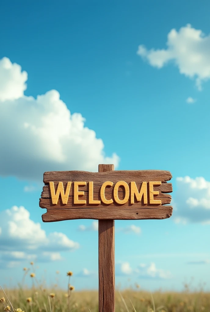 Sign that says Welcome with the sky in the background