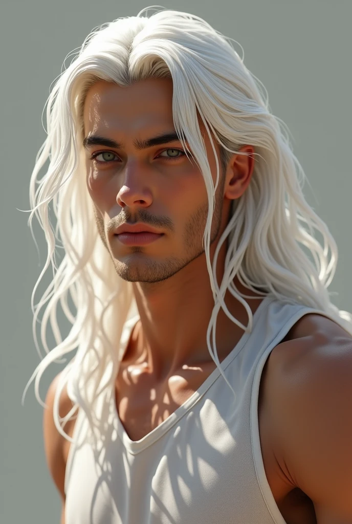 boy, 20 year old handsome long white hair, basketball player, detailded