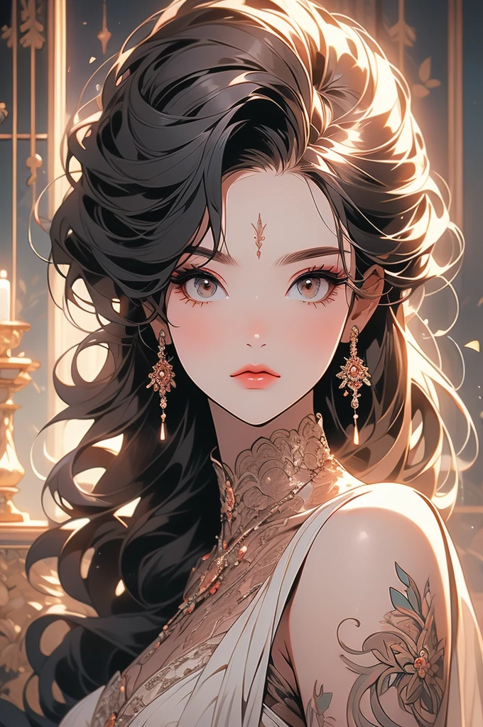 (masterpiece:1.2), Best Quality, (illustration:1.2), (ultra detailed), hyper details, (delicate detailed), (intricate details), (cinematic light, Best Quality Backlights), Delete line, soloist, perfect body, (1 girl), , a pale complexion, gothic styled, lots of lace, anime girl, tattooed body, bright red lips (make up), high contrast, (better lighting, an extremely created and beautiful), (cinematic light), showy,
