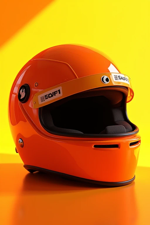 A Formula 1 helmet with the appearance of an 8k tangerine.. hyperrealistic, detailed, brightness of the papaya-colored background material of the image 