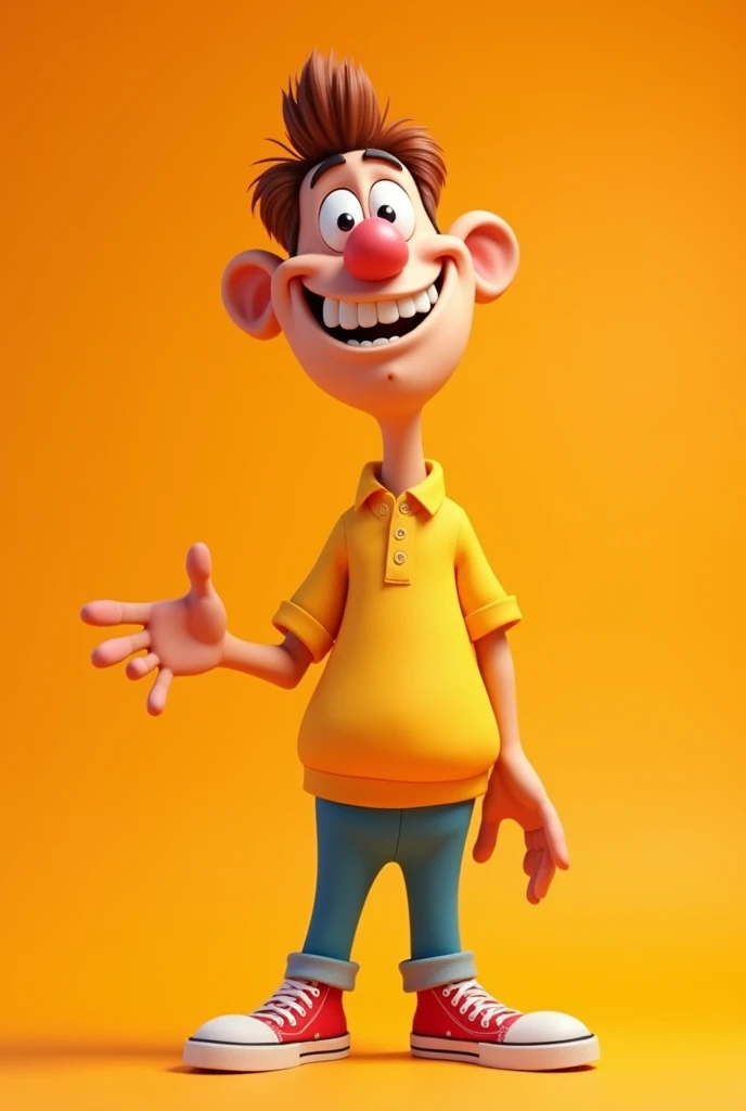Create a male cartoon character on an orange background