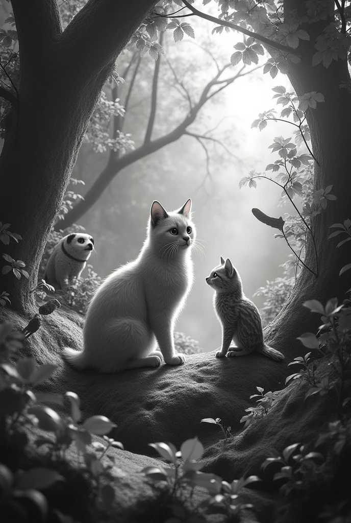 Ultra realista 8k CG, work of art, ((ultra detailed background, delicate pattern, intricate-detail)), (highy detailed, fine detailsbest quality, (photorrealistic:1.4),beautiful lighting
Catboy & Wildlife Design Poster, ultra hd quality, extremely delicate, black andwhite, With coloring page, Light with dramatic effect, dense bushes, naturallight, Protagonist owl highlighted, Other wild animals surround the surroundings, surrounded by flowers and plants, The detailed depiction of the animals