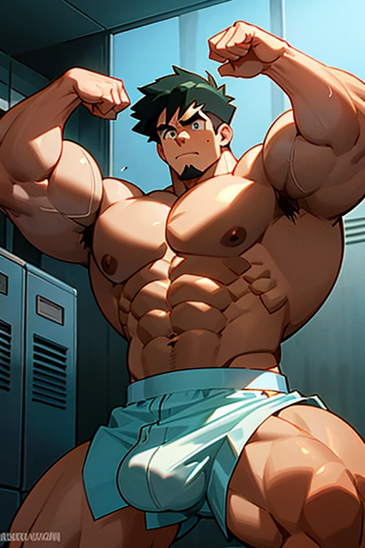 Ash Ketchum from Pokémon anime as a big dumb age muscular bodybuilder jock in a locker room flexing and staring blankly with mouth gaping open as his eyes glow under hypnosis as he repeats, "Big ... dumb ... big ... dumb... All I become, just big and dumb.... Uhhhh ... dumber and dumber, bro. Huhuhuh.... Just a big dumb meathead. Harder to think. Hard in the head. Be ... a dumb jock bro instead.... Yes, coach.... I obey.... Be a bigger ... dumber ... jock bro...." in deep mindless emotionless voice with fellow hypnotized jocks to forget about catching and training Pokémon and focus instead on training his body and obeying his coach. Mouth dropped open. Hyper swollen bulging crotch. Hyper muscles. Toned muscles. 5% body fat. Steam rising from armpits and shoulders. Big biceps. Big triceps. Broad shoulders. Big traps. Big lats. Big meaty pecs. Massive deltoids. Six-pack abs. Spherical glutes. Brainwashing. Hypnosis. Hypnotized. Bro. IQ drain. Dumber and dumber. Meathead. Musclehead. Mindless. Hypno. Mind control. Brain drain. Entranced. Brute. Brutification. Brain drain. brainwashed. brainwash. Meathead jock bro assimilation. Mindless. Brainless. Empty stare. Hairy pecs. Hairy armpits. Treasure trail.