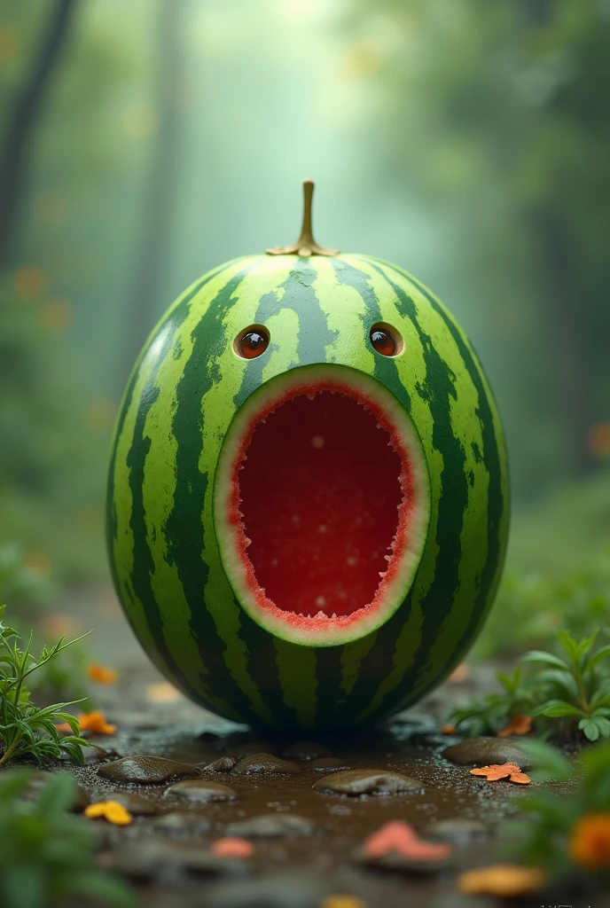 A regular watermelon talks Without a mouth and eyes 