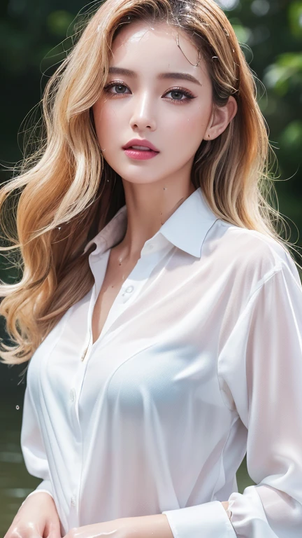 (Tabletop、Highest quality、8k、Award-winning works、Ultra-high resolution)、One beautiful woman、(soaking white shirt:1.2)、(Soaking wet blonde:1.2)、(Soaking wet hair:1.2)、(Wet and shiny hair:1.2)、(Skin showing through a wet shirt:1.2)、(The wettest skin:1.2)、(Ultra-high resolution, Realistic water splashes:1.2)、(完璧で最も自然なUltra-high resolutionの水しぶき:1.2)、Colored contact lenses、Perfect Makeup、Long eyelashes、Beautiful eyeshadow、Bright and shiny lipstick、very long wavy hair、(私がWhat I&#39;ve seen so far中で最も幸せで面白い笑顔&#39;What I&#39;ve seen so far:1.1)、(very heavy rain:1.2)、(heavy rain:1.2)、(dewey, Glowing Skin:1.2)、(A soaked woman:1.2)、(Face close-up:1.6)、(Strongly blurred vibrant Shibuya city background:1.1)、(Strongly blurred background:1.1)、Accurate anatomy、Ultra HD Hair、(Ultra-high resolutionの完璧な美しい歯:1.1)、Ultra-high resolution beauty face、Ultra HD Hair、Ultra-high resolution sparkling eyes、輝くUltra-high resolutionの美肌、Ultra-high resolutionの艶やかな唇