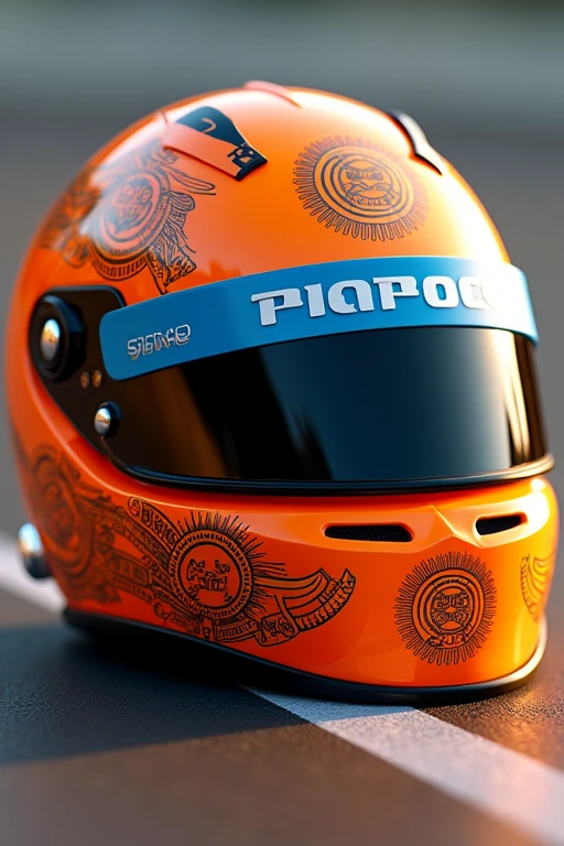 A Formula 1 helmet inspired by Argentina and its history, 8k.. hyperrealistic, detailed, brightness of the papaya-colored background material of the image 