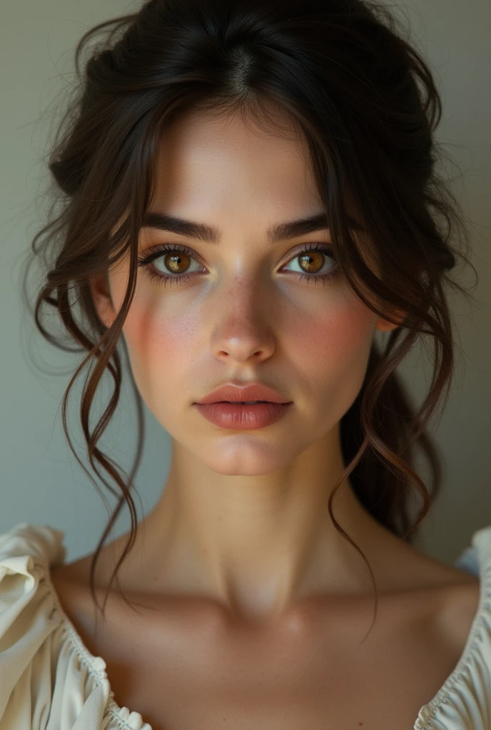 Femme qui regarde de fasse avec des yeux marron
