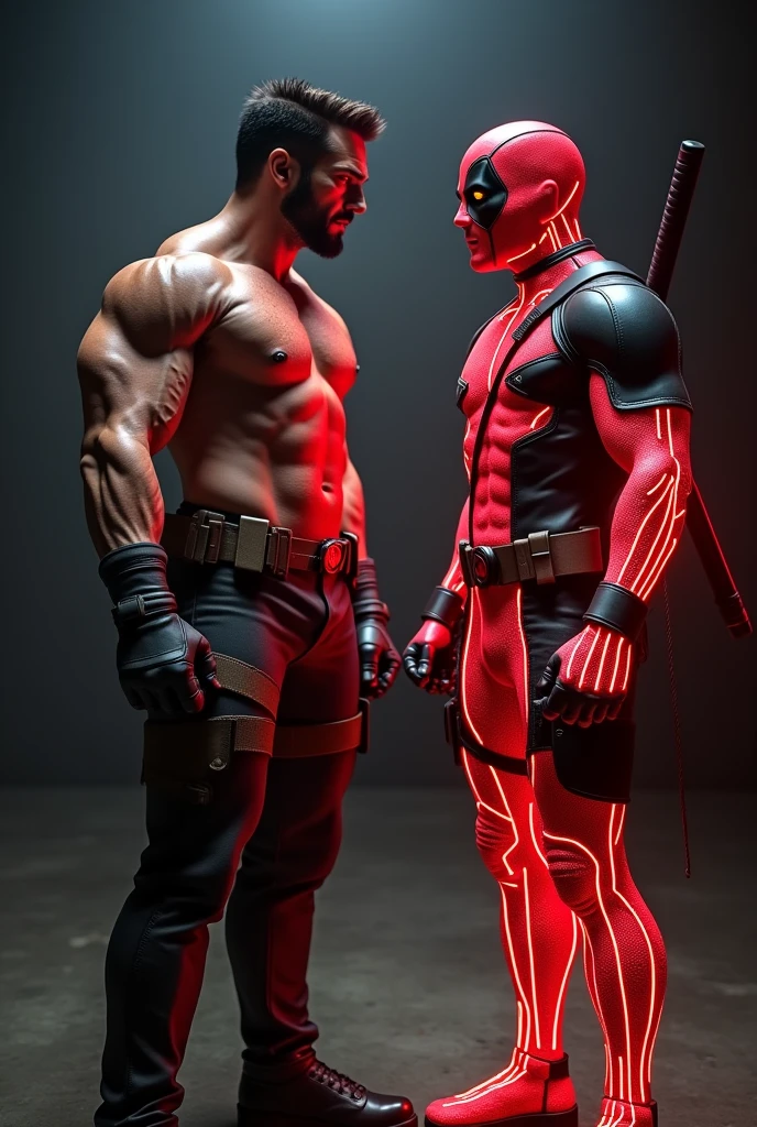 Henry cavil Wolverine with six pack, with Deadpool,red nerves with led lighting in his body