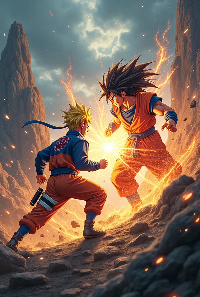An epic fight between Naruto and Goku