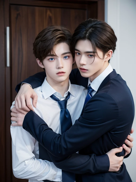 2 boys, 17 and 18, handsome, короткие hair, long-sleeved shirt, tie, high school . hugging . beautiful blue eyes !attempt to tell a secret !