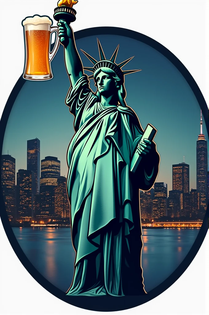 Make a circular logo with the Statue of Liberty holding a beer, take the torch off and put the beer in it 