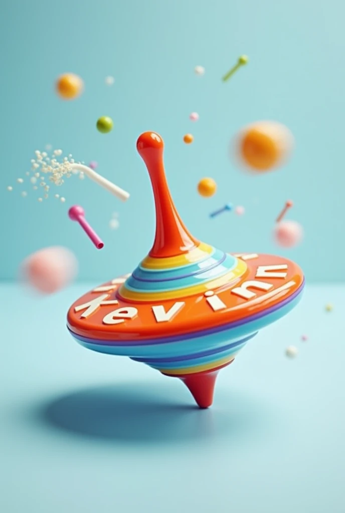 Colorful plastic spinning top toy with the name Kevin nice