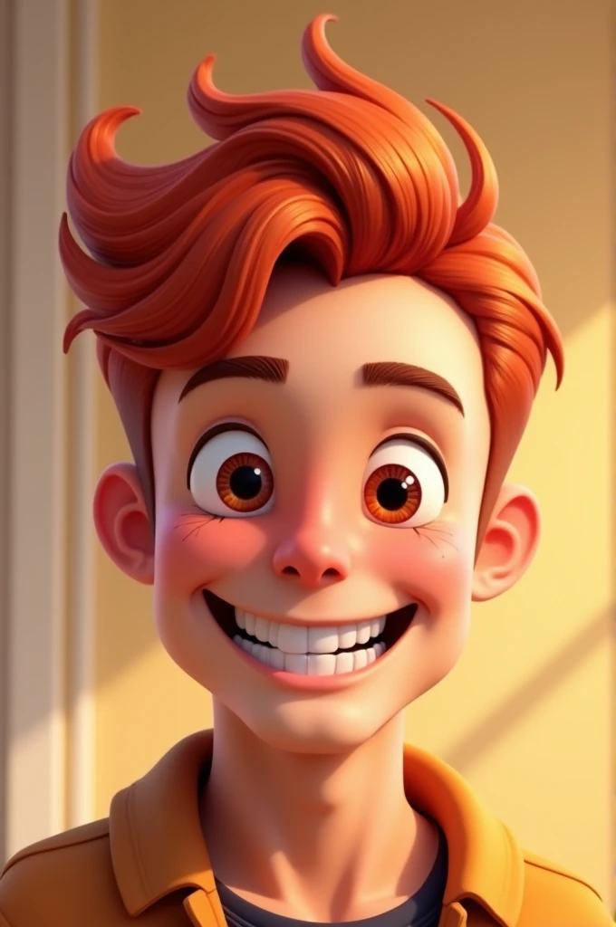 Smiling red hair male animated character in high resolution 4k with zoom 