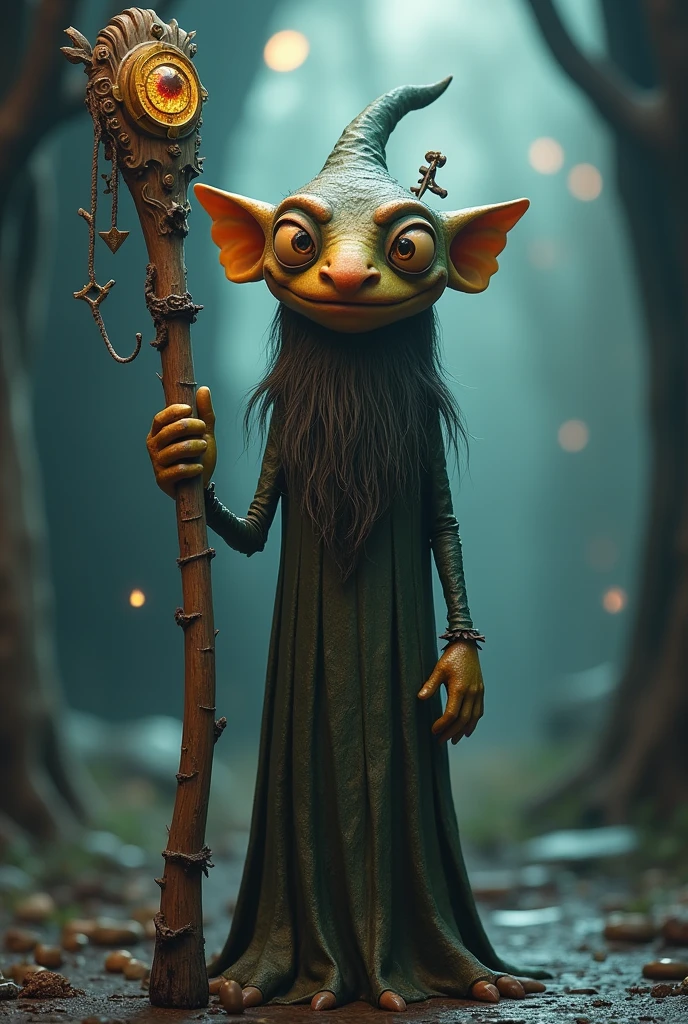 A wizard stick with a face and body