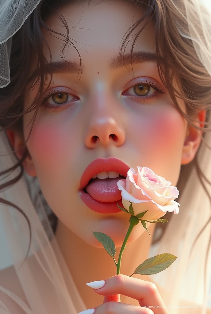 There is a woman with a rose in her mouth and tongue., licking, Aesthetic!!!!, licking tongue, Aesthetic!!!!!!!!, Aesthetic!!, soft and cooing tongue, Aesthetic!!!!!!, Aesthetic!!!!!, Aesthetic!!!, very Aesthetic!!!!!!, inspired by Hedi Xandt, Pink lips, very Aesthetic!!!!!!!!!!!!!!!, tongue out, by Hedi Xandt