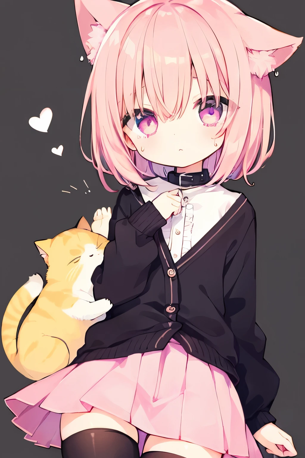 Anime girl with pink hair and black dress holding a cat - SeaArt AI