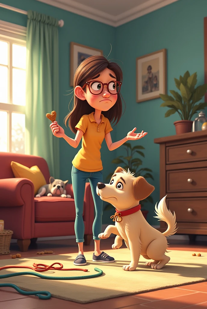 My niche is: Dog training And my product teaches people how to train their dog at home use the frustrated emotion create a pixar drawing style image