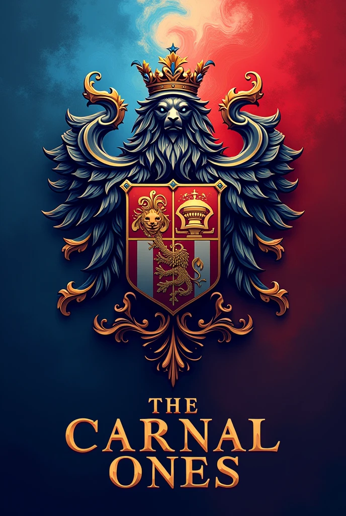 Make a soccer team crest that looks like it's from the first division with the blue and red colors that looks epic and that says the name of the team.:
the carnal ones , this at the bottom