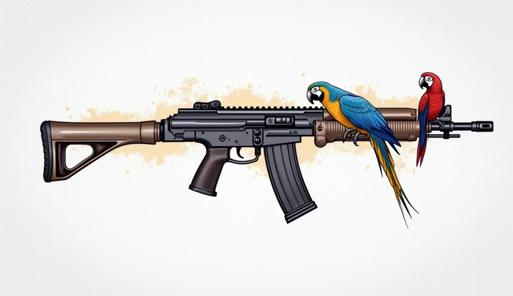 I want you to get a tattoo with the Brazilian army's IA2 rifle and two macaws, one red and one blue