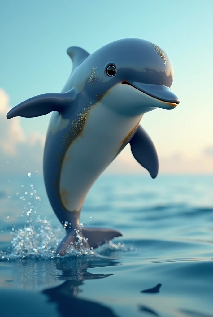 3D ANIMATION, ANIMATION (ultrarealistic, best image) an intelligent and communicative dolphin that embodies the effectiveness of digital communication.  with a body in MARSALA tones and with gold details for trust and security in marketing strategies. Echo is curious, mobile, adaptable and highly engaged, always exploring new ways to navigate the vast ocean of digital media to help brands communicate clearly and impactfully. Create a character that is visually appealing, charismatic and capable of representing the company's precise and communicative approach to services such as Google Ads, paid traffic and social media management.