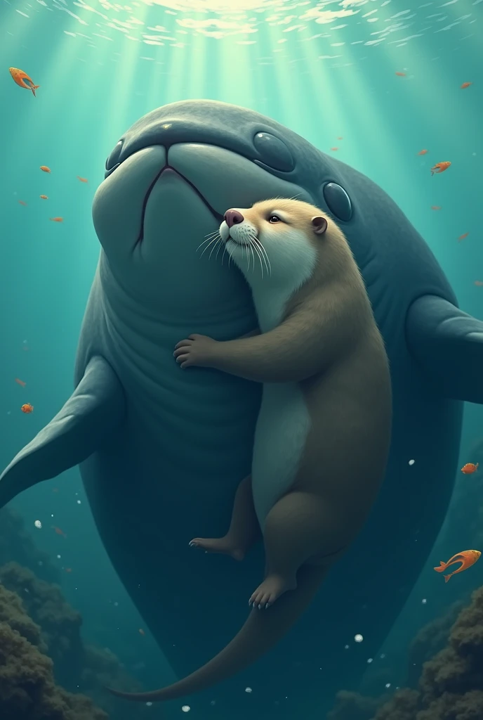 An otter hugging a while