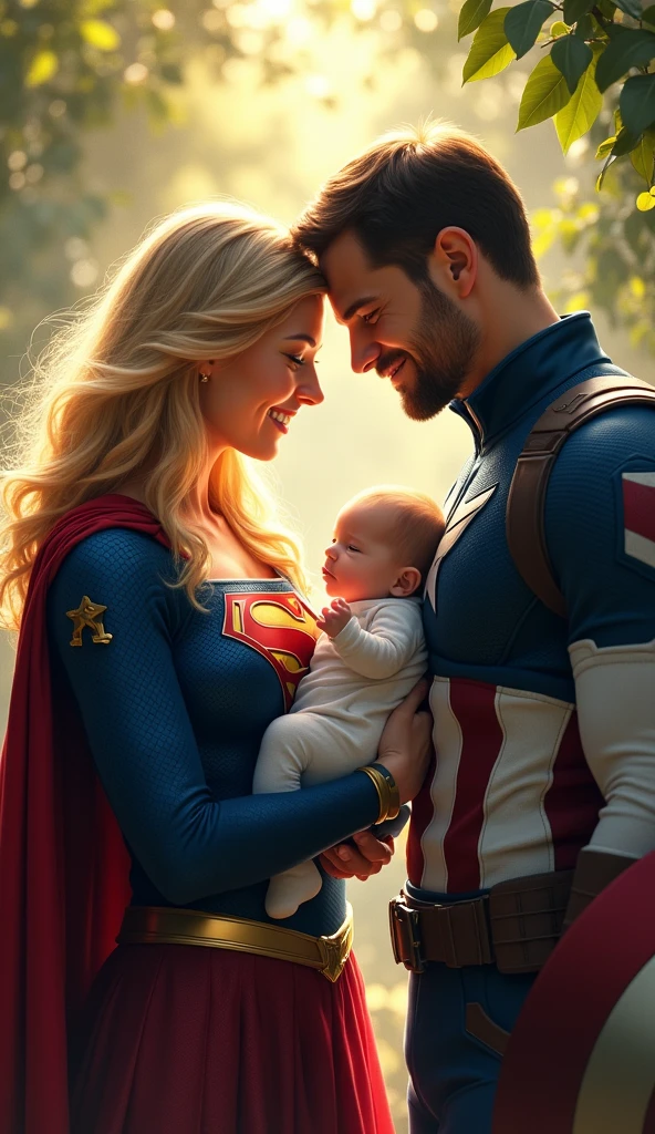 Supergirl and captain america with baby