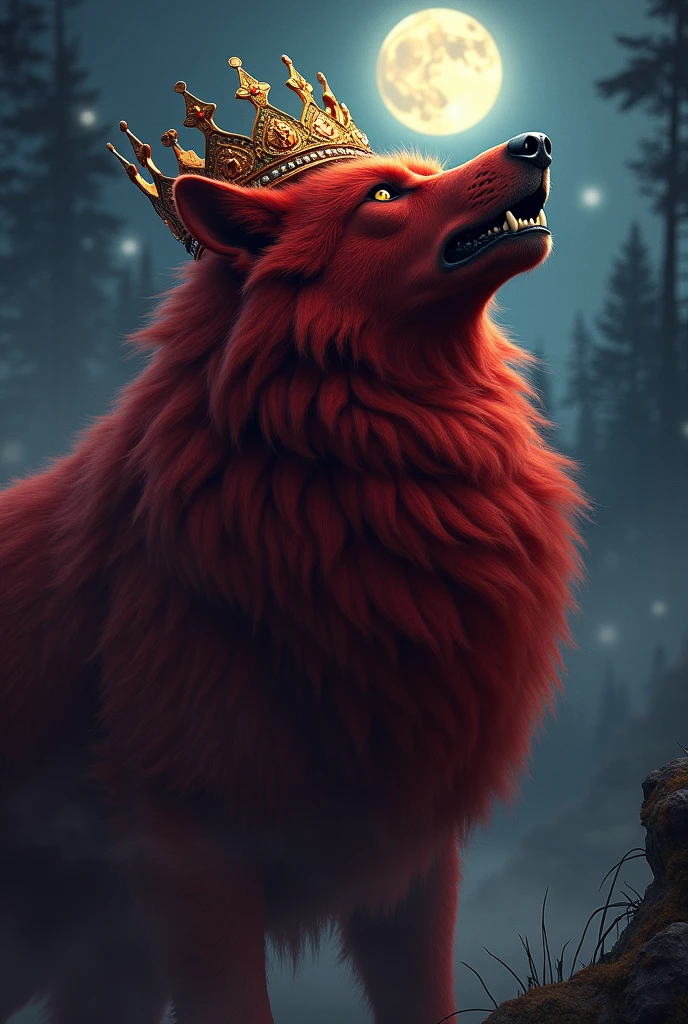 Red wolf king crown howling