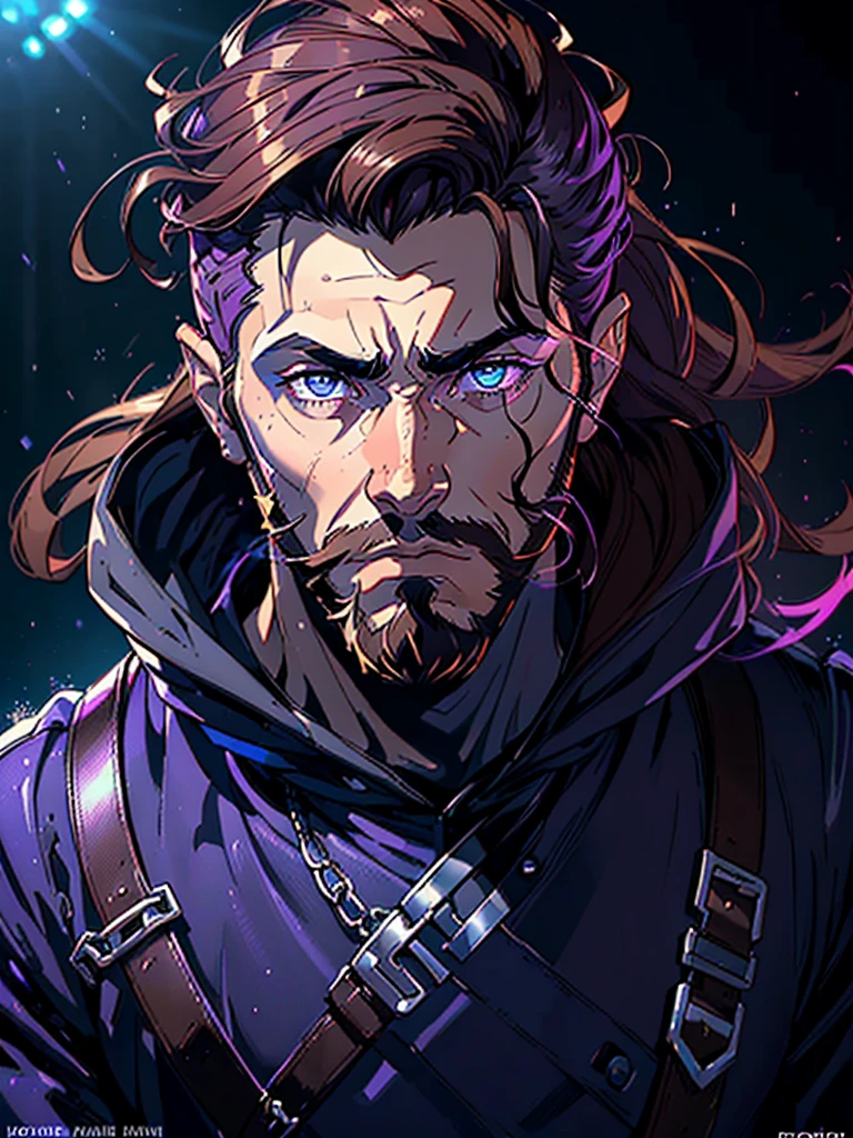 ((An attractive man with perfect body with dark brown hair and purple eyes with a serious and mysterious look)), (Jake Gyllenhaal), ((Purple colored iris)), ((one man)), ((Wearing rock star clothes)), ((punk style)), ((absurdres)), (masterpiece 1.3), (incredibly detailed), (highres:1.1), (high detailed skin:1.4), (high quality lighting), (skin texture), (UHD), (64K), (studio lighting), (photorealistic), (hyper realistic), (symmetric face), (unreal engine), (bokeh), (high resolution scan), (professional photograph), ((stunning handsome man)), ((short beard)), ((stoic)), ((stern looking)) , (dastan character game), ((symmetrical eyes)), (strong jawline), (blue eyes), (dark brown hair), (Long hair), (1man), (solo), (dark atmosphere), (Dynamic poses)
