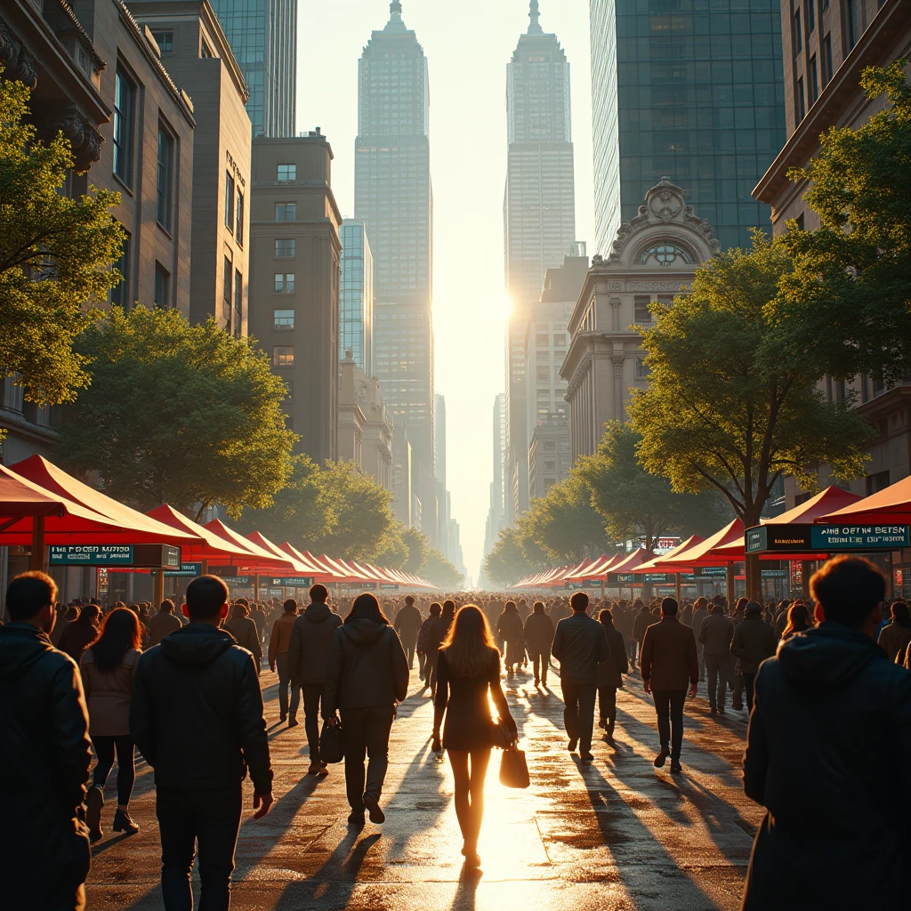 A beautiful city with tall buildings, a busy street, people walking on the sidewalks, dramatic lighting, cinematic atmosphere, intricate architectural details, sunny day, vibrant colors, photorealistic, 8k, HDR, hyper detailed, extremely sharp focus, stunning composition, dramatic shadows and highlights, glowing lights, reflections on the wet pavement, crowds of pedestrians, cars and traffic, lush greenery, a sense of energy and movement, (best quality,4k,8k,highres,masterpiece:1.2),ultra-detailed,(realistic,photorealistic,photo-realistic:1.37)