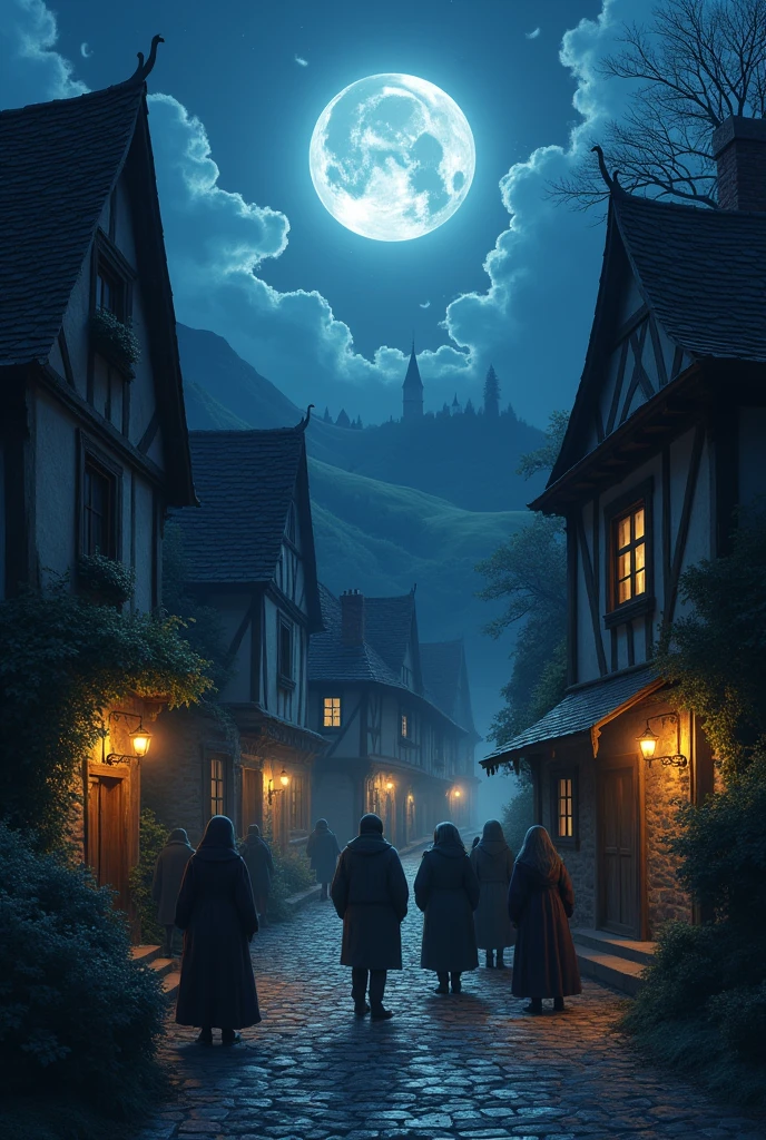 The quiet streets of the village at night, with a slight echo of voices telling the legend of Eleanor.