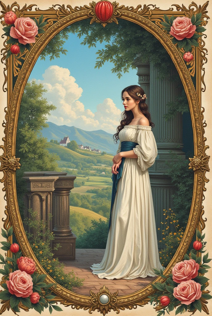 Une scène d'Eléonore représentée dans un livre ancien, son histoire écrite avec des illustrations colorées.