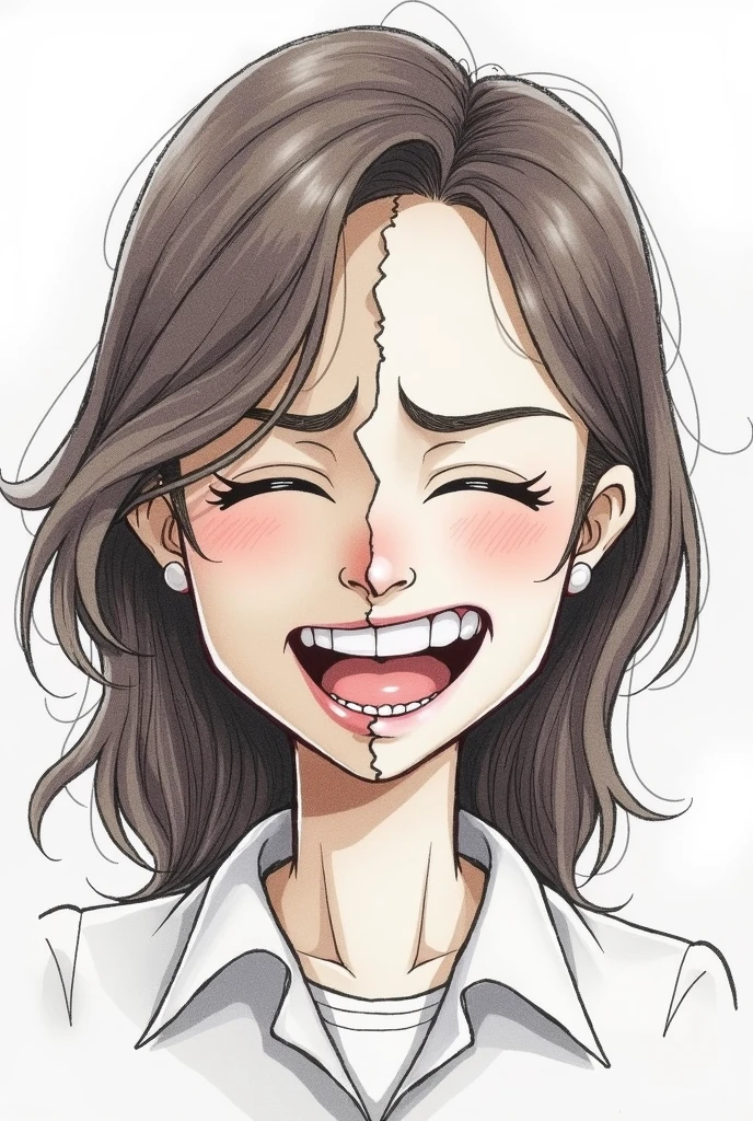 face of a single happy and angry teacher, not so detailed drawing