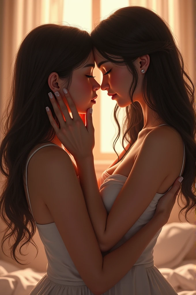 Generate me an image for two girls kissing each other