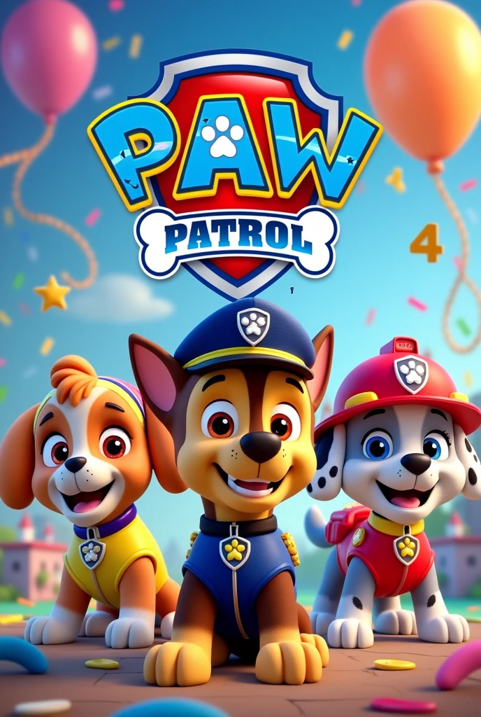 Paw patrol birthday card you can add the number 4 to this image please do not change this image add Antonella and Jacobo