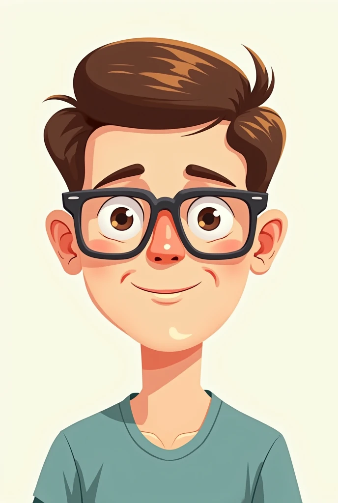 2D CARTOON DRAWING OF A MAN WITH SHORT BROWN HAIR, White skin, BROWN EYES GLASSES