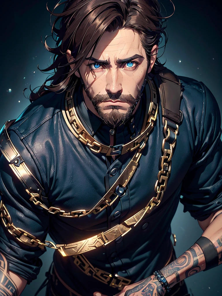 ((An attractive man with perfect body with dark brown hair and blue eyes with a serious and mysterious look)), (Jake Gyllenhaal), ((one man)), (((Wearing rockstar band clothes))), (((punk style))), ((absurdres)), (masterpiece 1.3), (incredibly detailed), (highres:1.1), (high detailed skin:1.4), (high quality lighting), (skin texture), (UHD), (64K), (studio lighting), (photorealistic), (hyper realistic), (symmetric face), (unreal engine), (bokeh), (high resolution scan), (professional photograph), ((stunning handsome man)), ((short beard)), ((stoic)), ((stern looking)) , (dastan character game), ((symmetrical eyes)), (strong jawline), (blue eyes), (dark brown hair), (Long hair), (1man), (solo), (dark atmosphere), (Dynamic poses)

