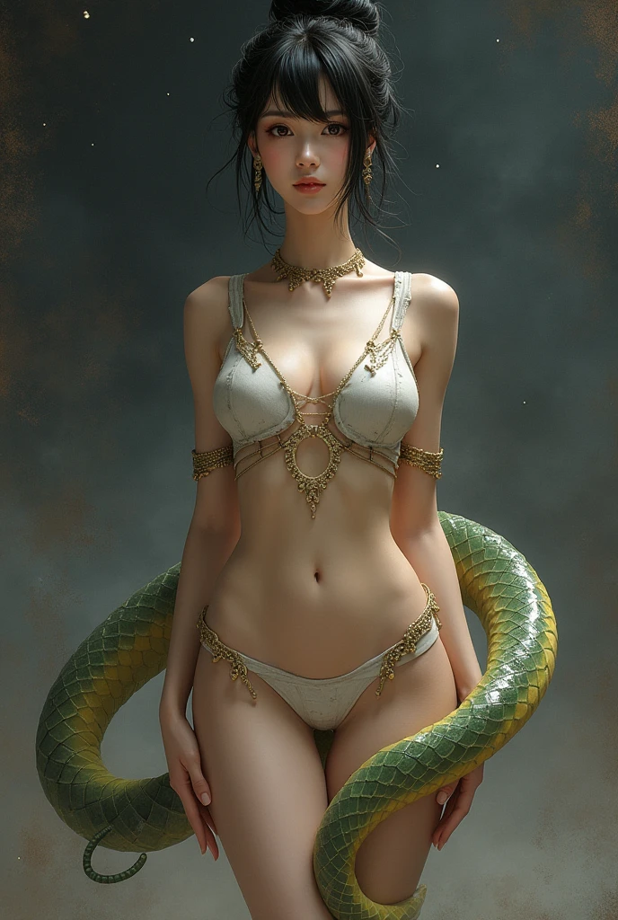 an korean idol beauty girl is sleeping above ablack Covered with snakes,  wet body, crying expression, (Snakes around the body), many snakes, Fine details，Tentacled，(Tied with snakes，- vaginal shot 1.2)，drooling，Crying，Detailed body，Full limbs，photo Raw, hyper HD, Anatomically correct, Textured skin, realistic, realism, Super detail, High details, High quality, A high resolution, 8K, hyper HD, Anatomically correct, 35mm photograph